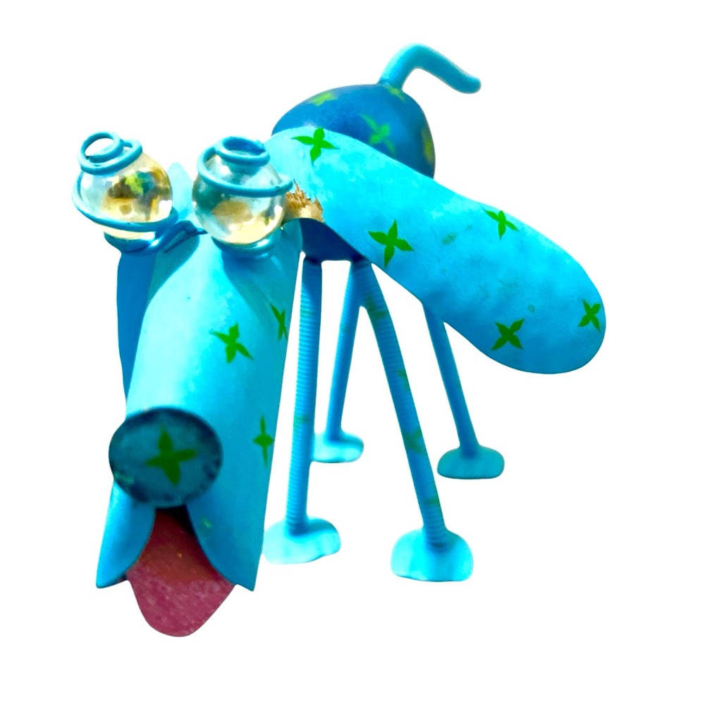 Whimsical Blue Metal Dog Sculpture – Folk Art Style – Handmade Look Home Décor